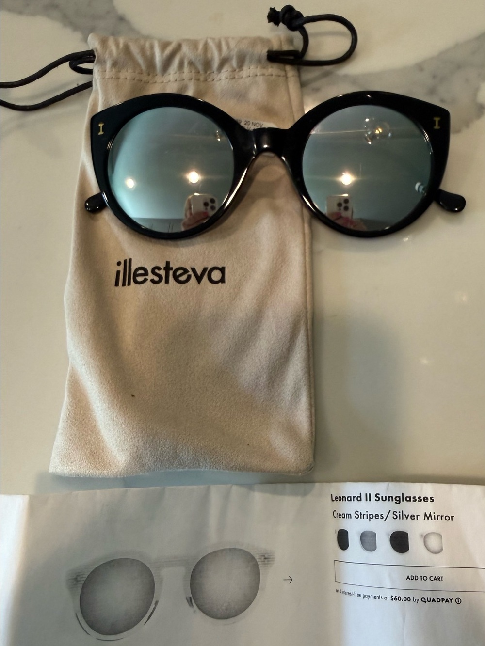 Illesteva Round Sunglasses in Black with Silver Mirror Lenses